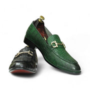Handmade Penny Loafers, Leather Green Loafers For Men's