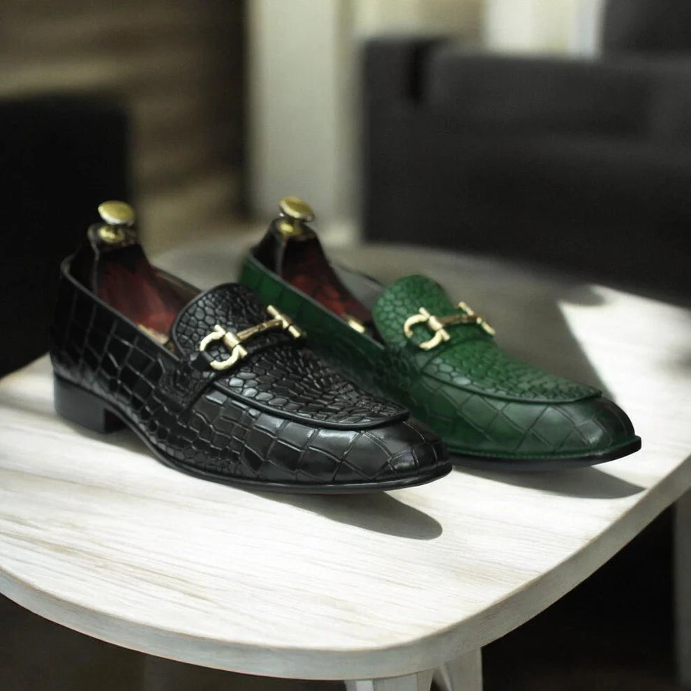 Handmade Penny Loafers, Leather Green Loafers For Men's