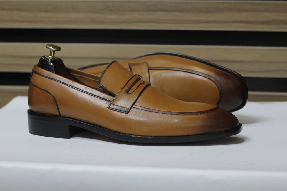 Handmade Penny Loafers, Leather Brown Loafers For Men's
