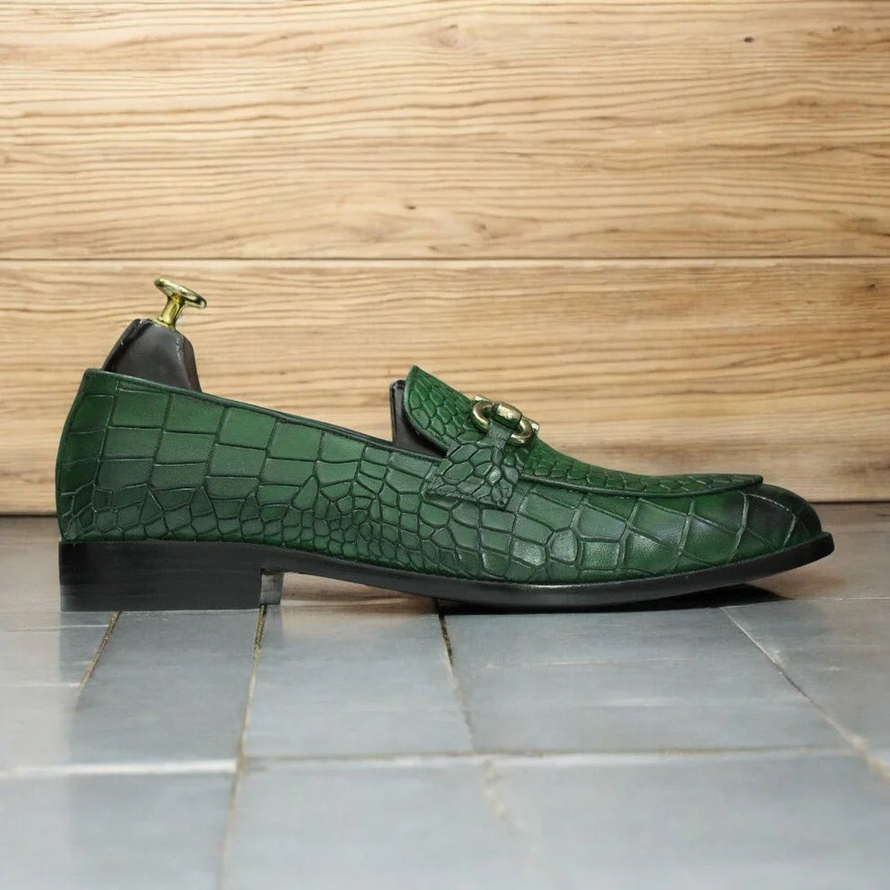 Handmade Penny Loafers, Leather Green Loafers For Men's