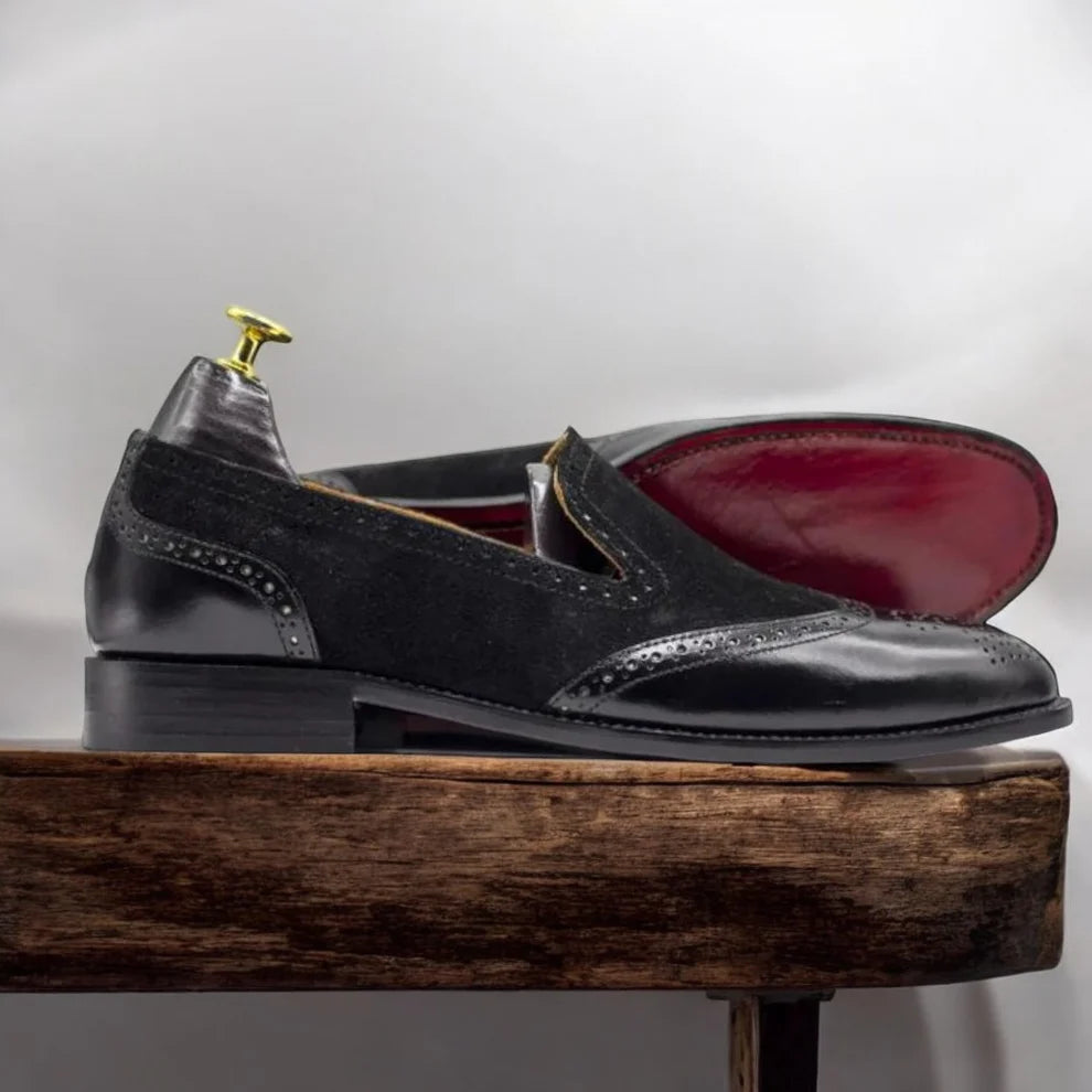 Men's Black Moccasin Shoe Black Slip-On Loafer Shoes