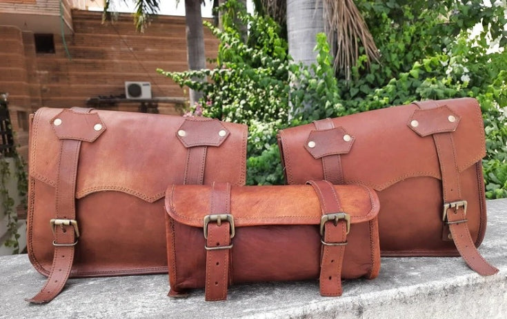 Kalite Leather Handmade combo Saddle Bag Motorcycle Luggage Pannier bag