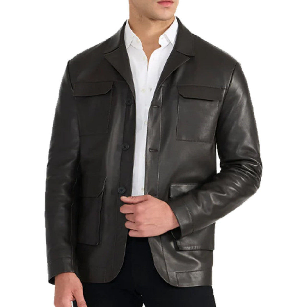 Dark Brown Archer Leather Jacket For Men - XXL
