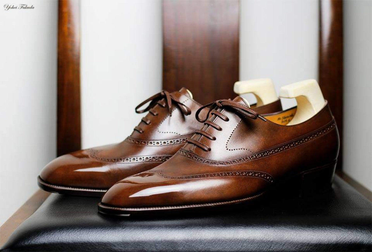 TAN LEATHER CEDRIA BROGUE WINGTIP OXFORDS  FORMAL SHOE