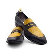 Men Handmade Yellow Black Loafers Alligator Leather Shoes