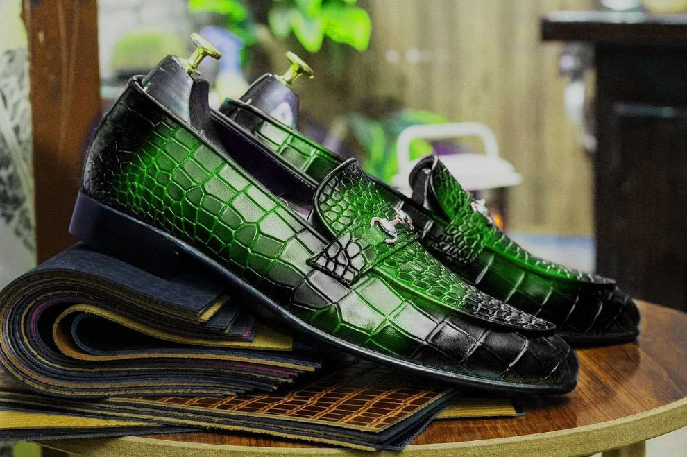 New Handmade Alligator Textured Buckle Loafers