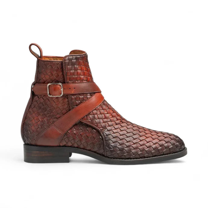 Handmade Black Woven Leather Jodhpur's Boots