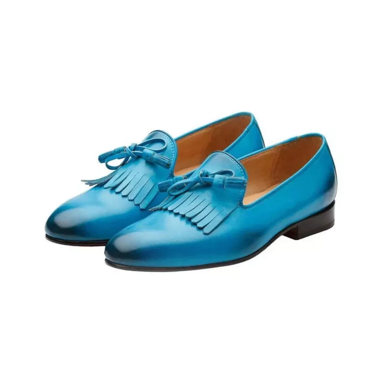 Totally Handmade Blue Fringe Kiltie Tassel Loafers Shoe for Mens