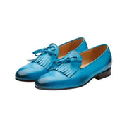 Totally Handmade Blue Fringe Kiltie Tassel Loafers Shoe for Mens