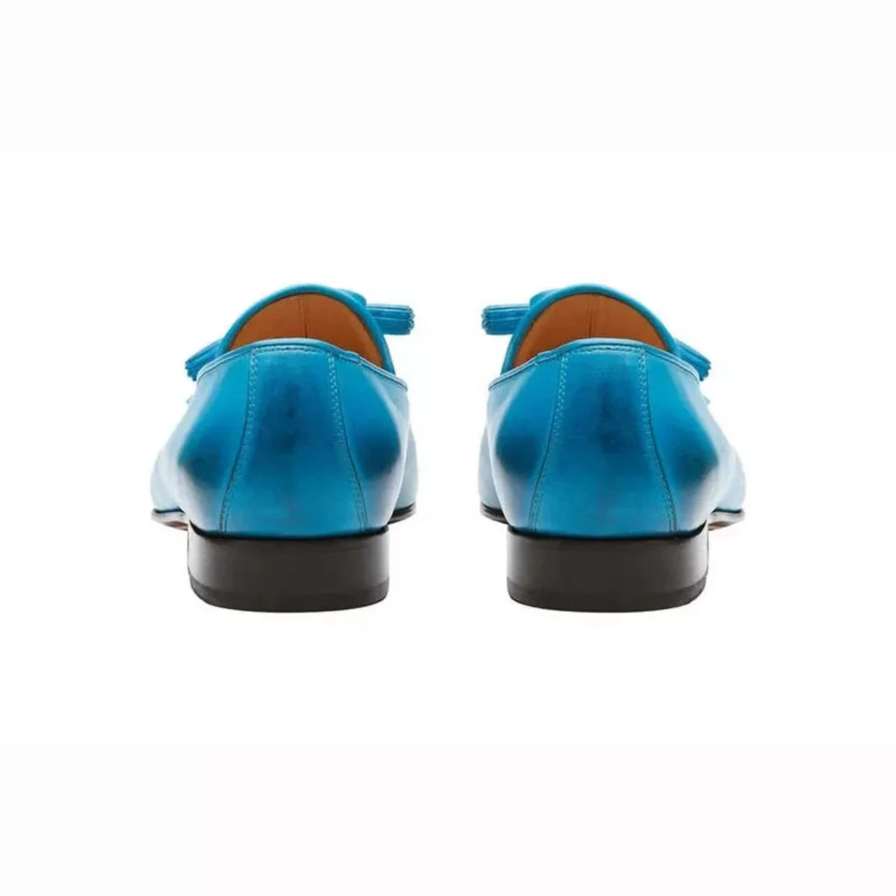 Totally Handmade Blue Fringe Kiltie Tassel Loafers Shoe for Mens