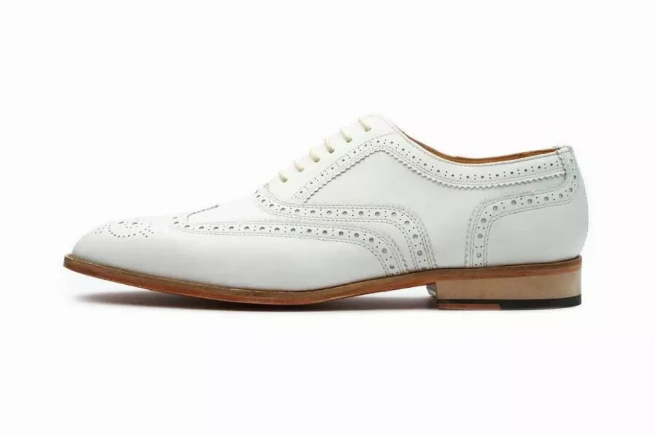 White Brogue Handmade Leather Mens Dress Shoes Classic Bussiness