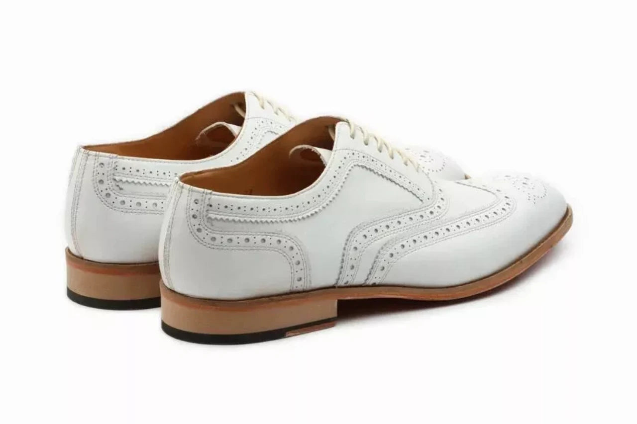 White Brogue Handmade Leather Mens Dress Shoes Classic Bussiness