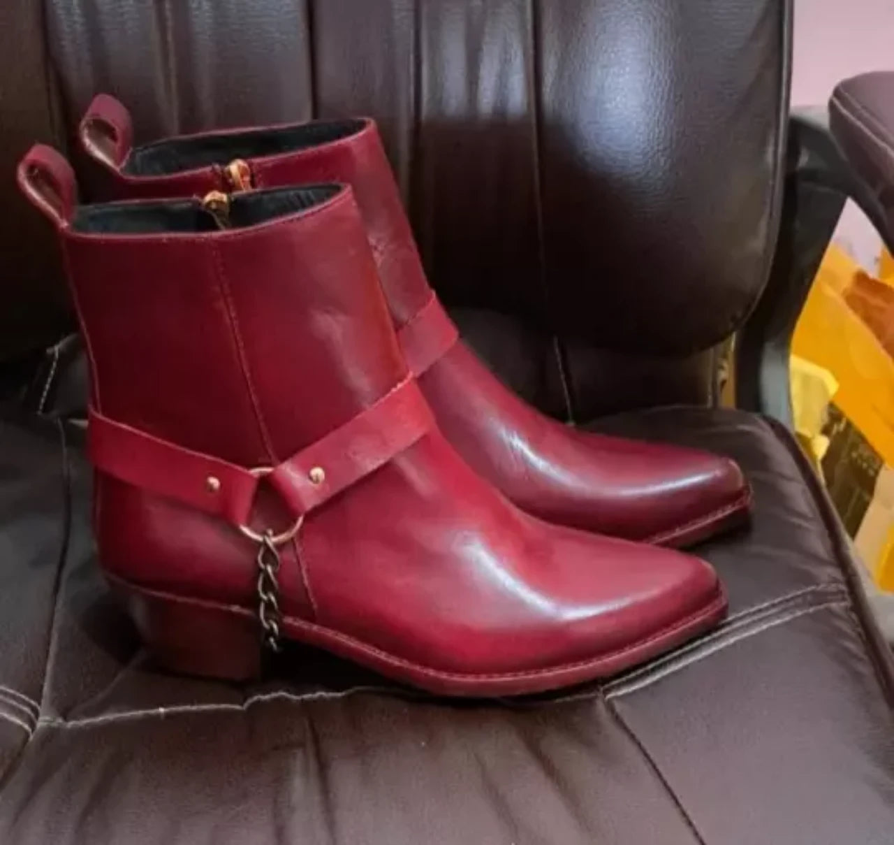 Handmade Red Chelsea zipper Boots for Mens