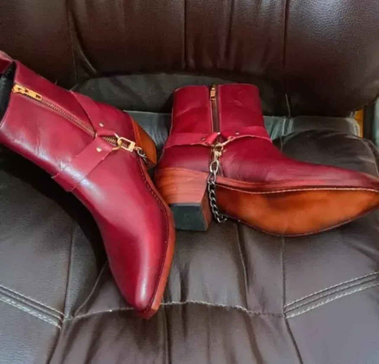 Handmade Red Chelsea zipper Boots for Mens