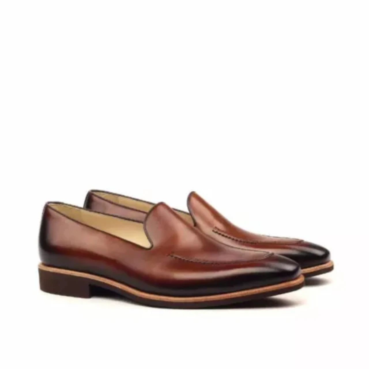Totally Handmade Best Seller Amber Patina Finish Brown Loafer