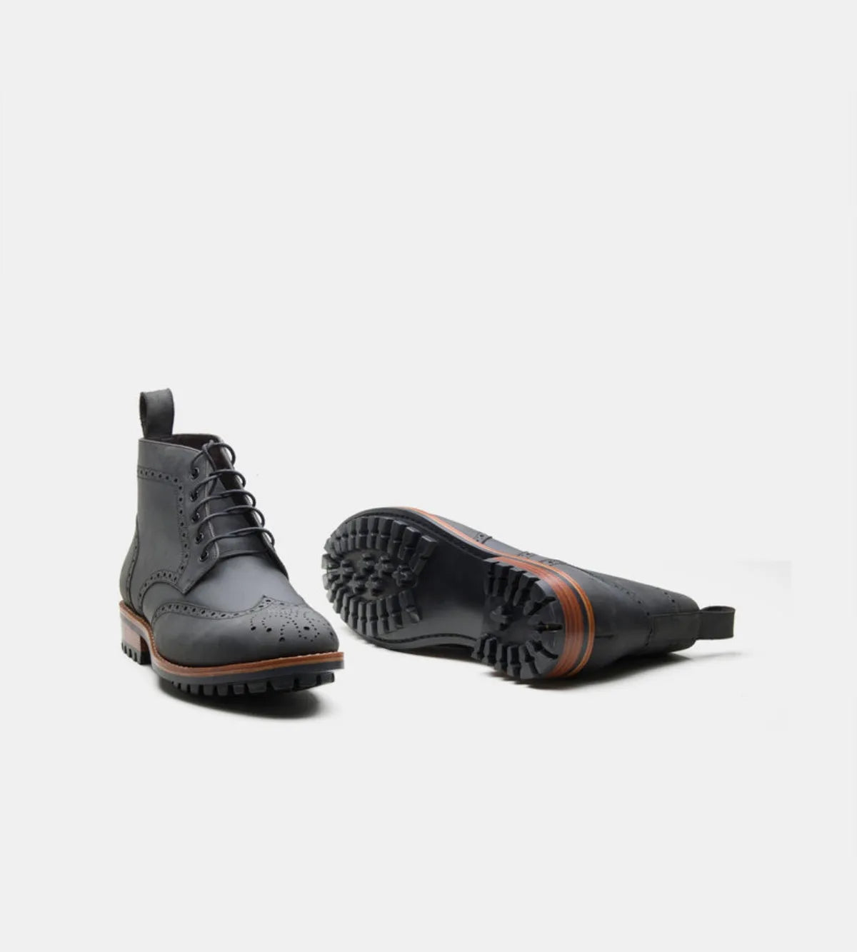Handmade Black Oil PullUp Brogue Boot