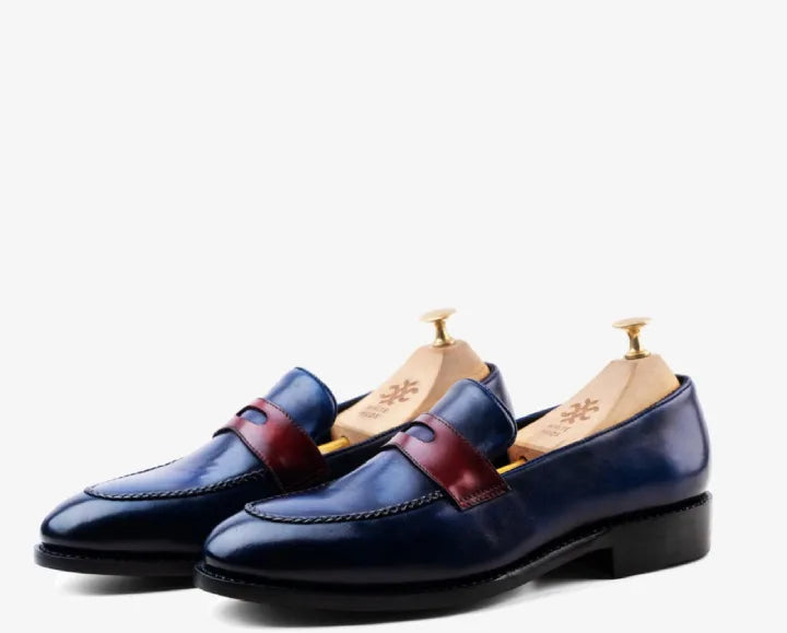 HANDMADE BLUE BURGUNDY SLIPON SHOE