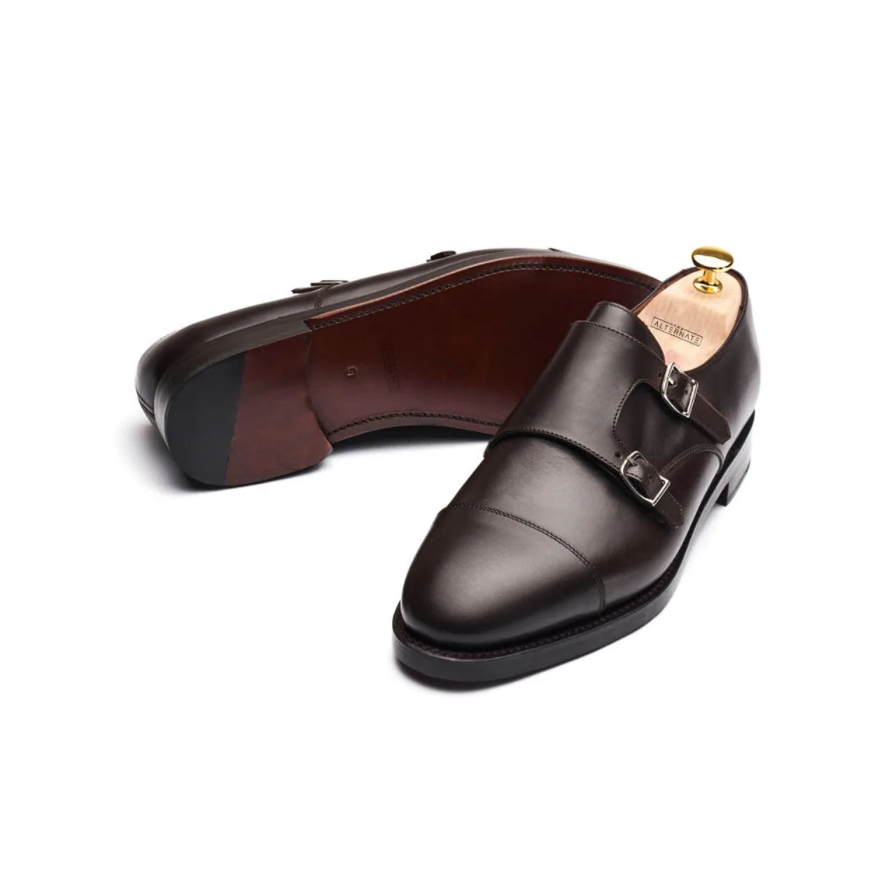 HANDMADE DOUBLE MONK STRAP BLACK SHOES
