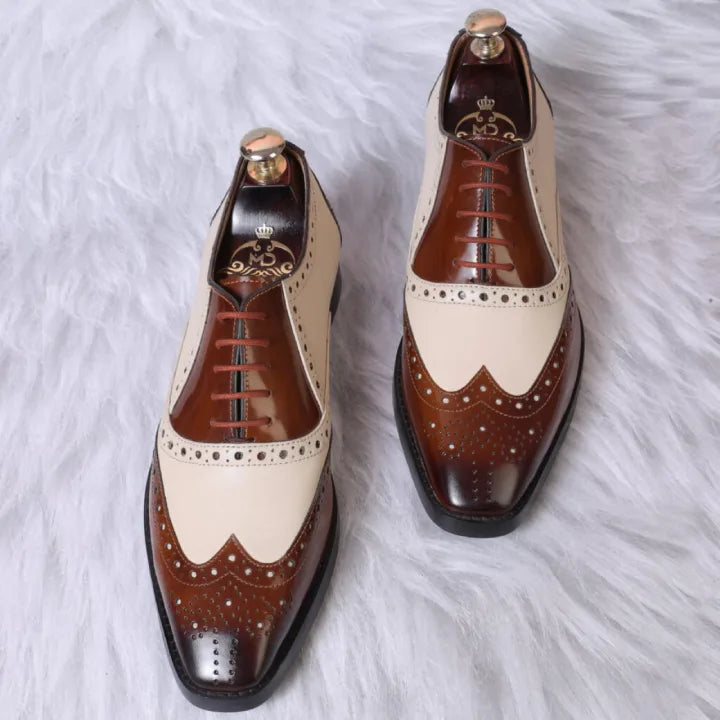 BROWN & WHITE MIRROR GLOSSED SPECTATOR WINGTIP OXFORD