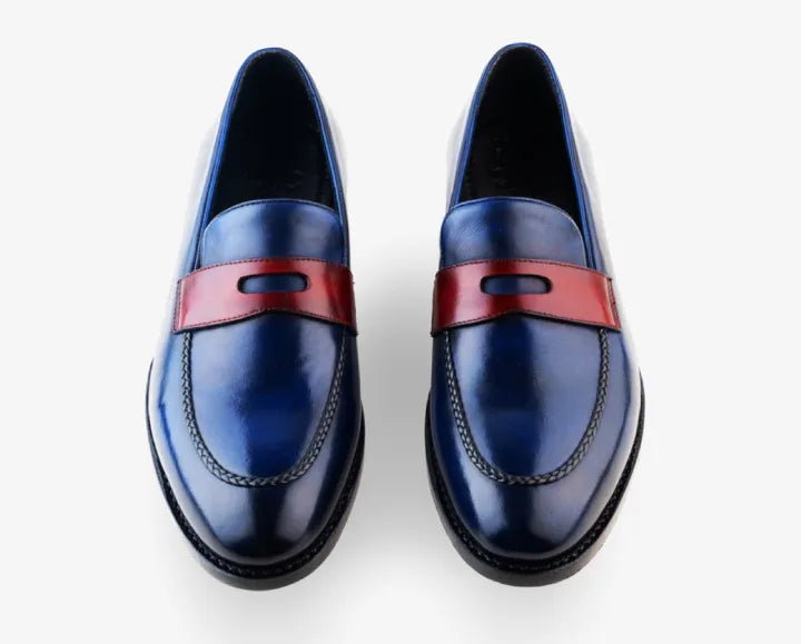 HANDMADE BLUE BURGUNDY SLIPON SHOE