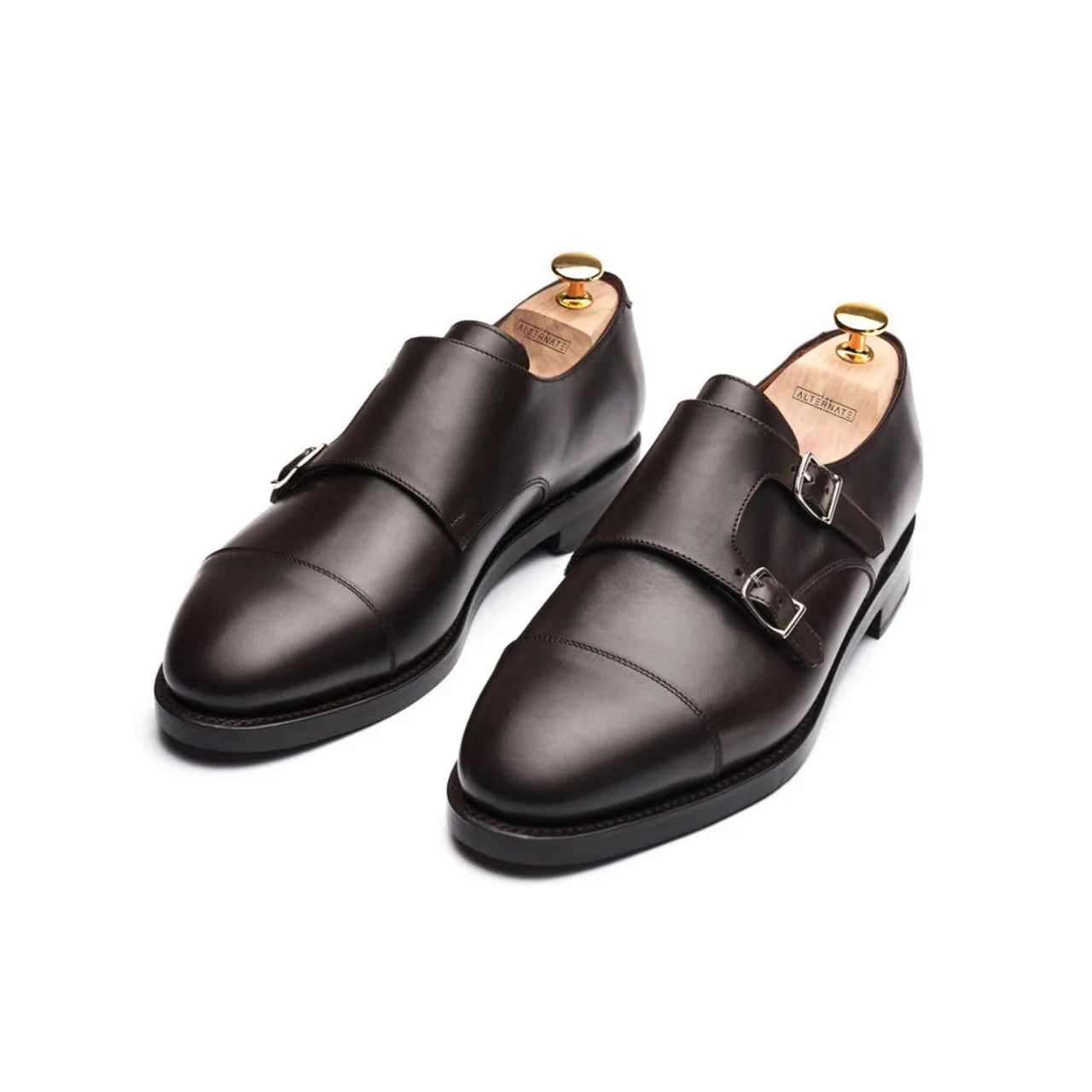 HANDMADE DOUBLE MONK STRAP BLACK SHOES