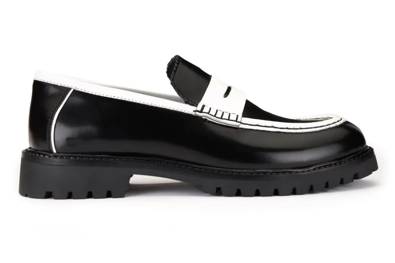 Handmade Black & White loafers shoe