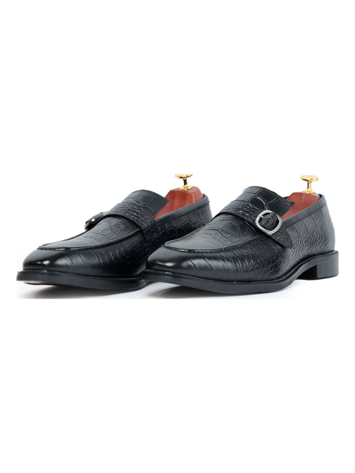 Handmade Black Croc Monk Slip On