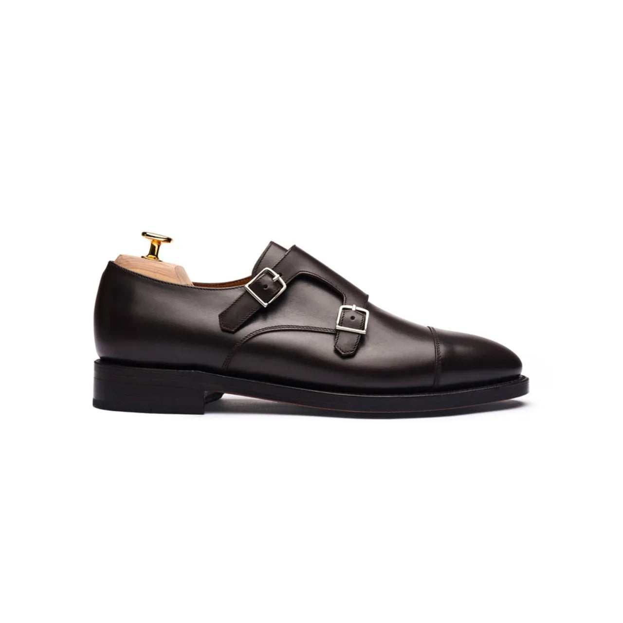 HANDMADE DOUBLE MONK STRAP BLACK SHOES