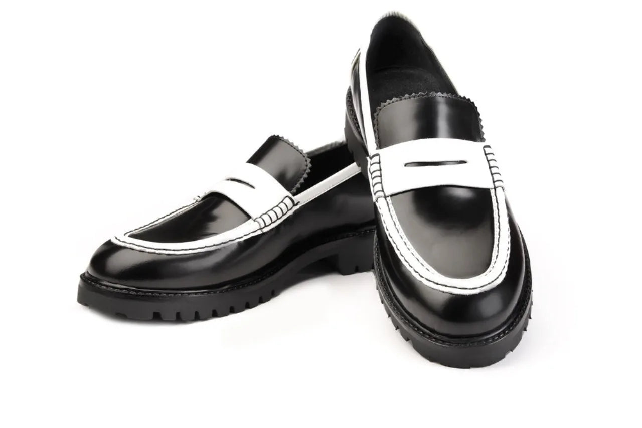 Handmade Black & White loafers shoe