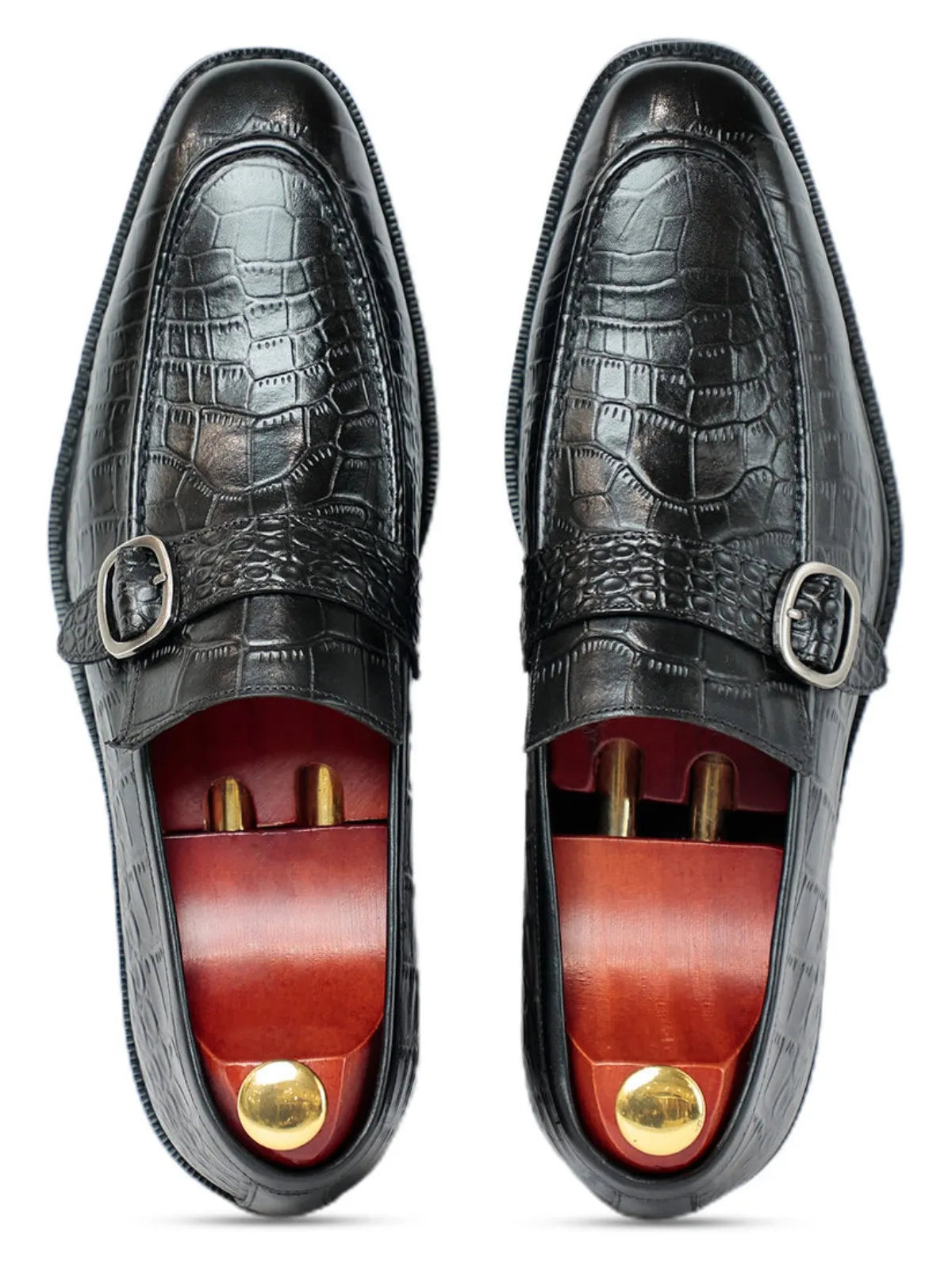 Handmade Black Croc Monk Slip On